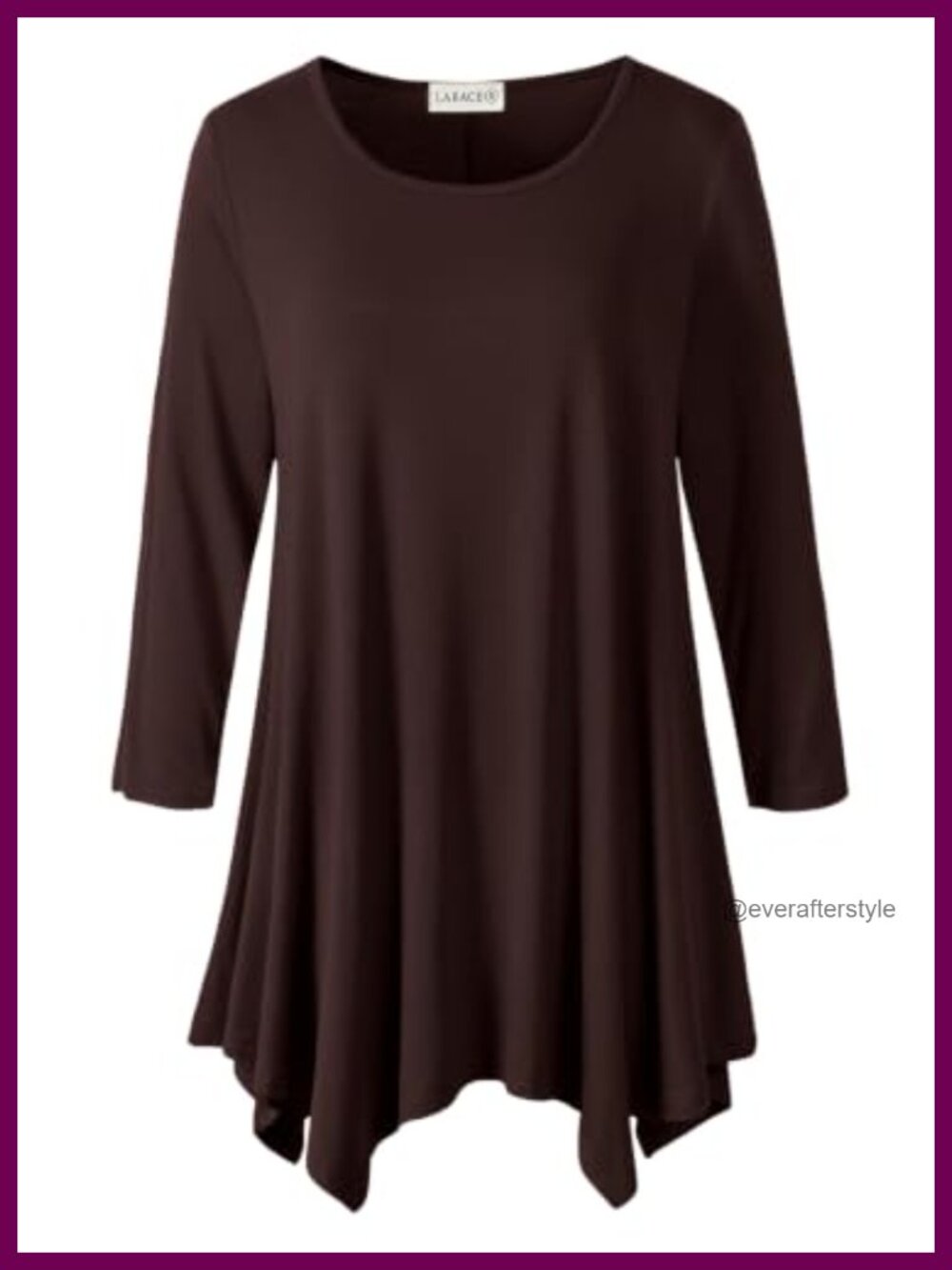 Plus Size 3/4 Sleeve Tunic Top Round Neck Loose Fit T-Shirt